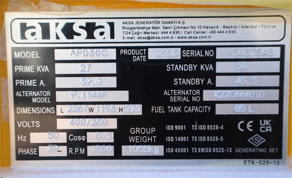 مجموعة المولدات AKSA APD30C Valid inspection, *Guarantee! Diesel, 30 kV: صور 8