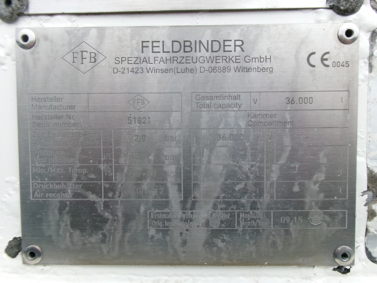 نصف مقطورة صهريج لنقل طحين Feldbinder Powder tank alu 36 m3 / 1 comp: صور 19