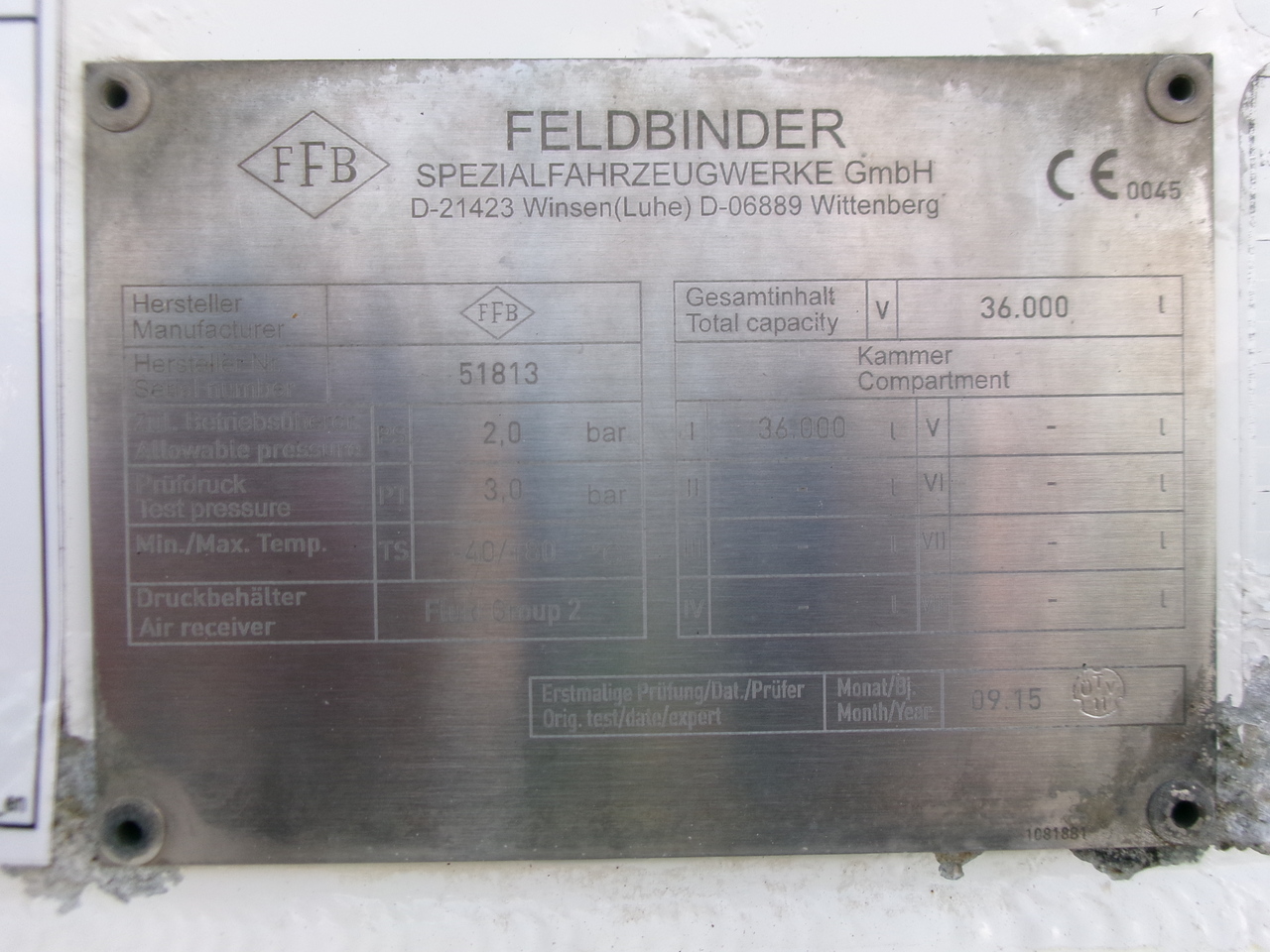 نصف مقطورة صهريج لنقل طحين Feldbinder Powder tank alu 36 m3 / 1 comp: صور 25