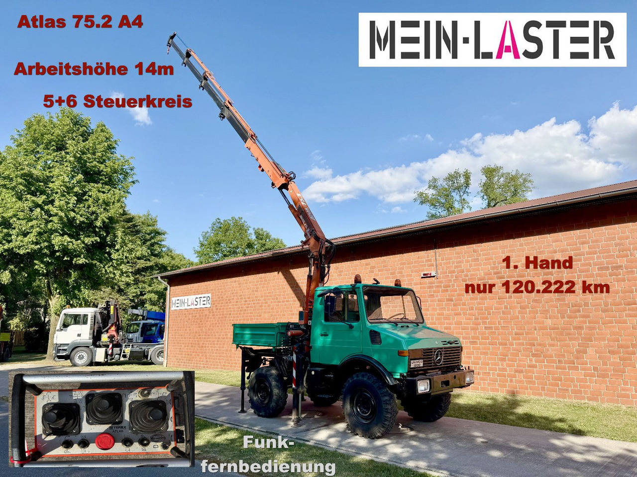 Unimog U 1200 Atlas 75.2 Kran 14 m Funk FB *1. Hand - شاحنة كرين: صور 1 Unimog U 1200 Atlas 75.2 Kran 14 m Funk FB *1. Hand - شاحنة كرين: صور 1