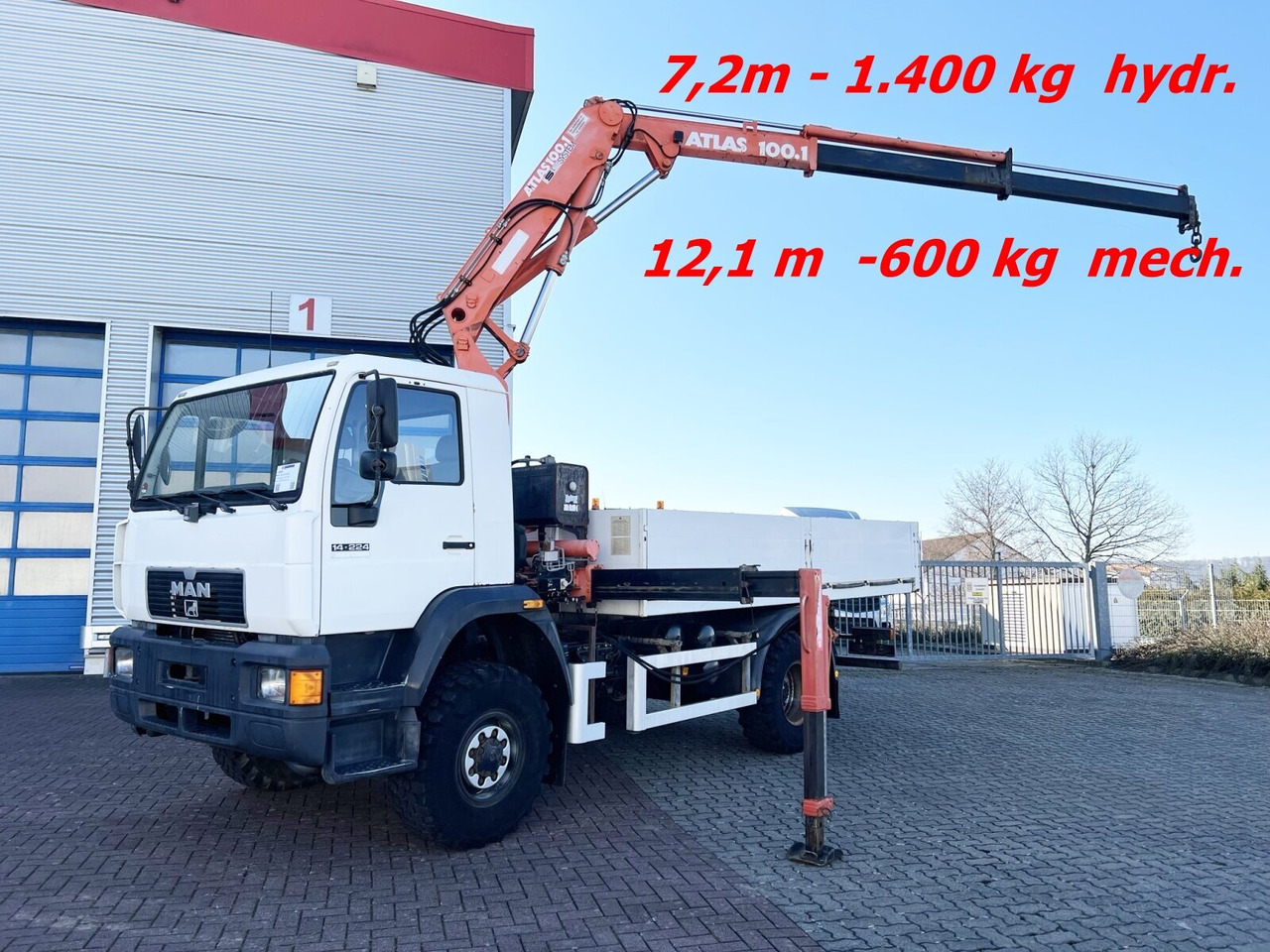 MAN 14.224 LAC 4x4 BB 14.224 LAC 4x4 BB mit Kran Atlas 100.1 - شاحنة كرين, شاحنات مسطحة: صور 1 MAN 14.224 LAC 4x4 BB 14.224 LAC 4x4 BB mit Kran Atlas 100.1 - شاحنة كرين, شاحنات مسطحة: صور 1