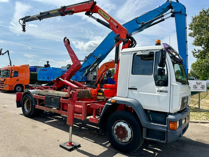 شاحنة ذات الخطاف, شاحنة كرين MAN 18.284 HOOKLIFT + CRANE PALFINGER PK 11001 A - TÜV 05/2026 - STEEL SPRING / BLATT / LAMES - BE TRUCK: صور 1