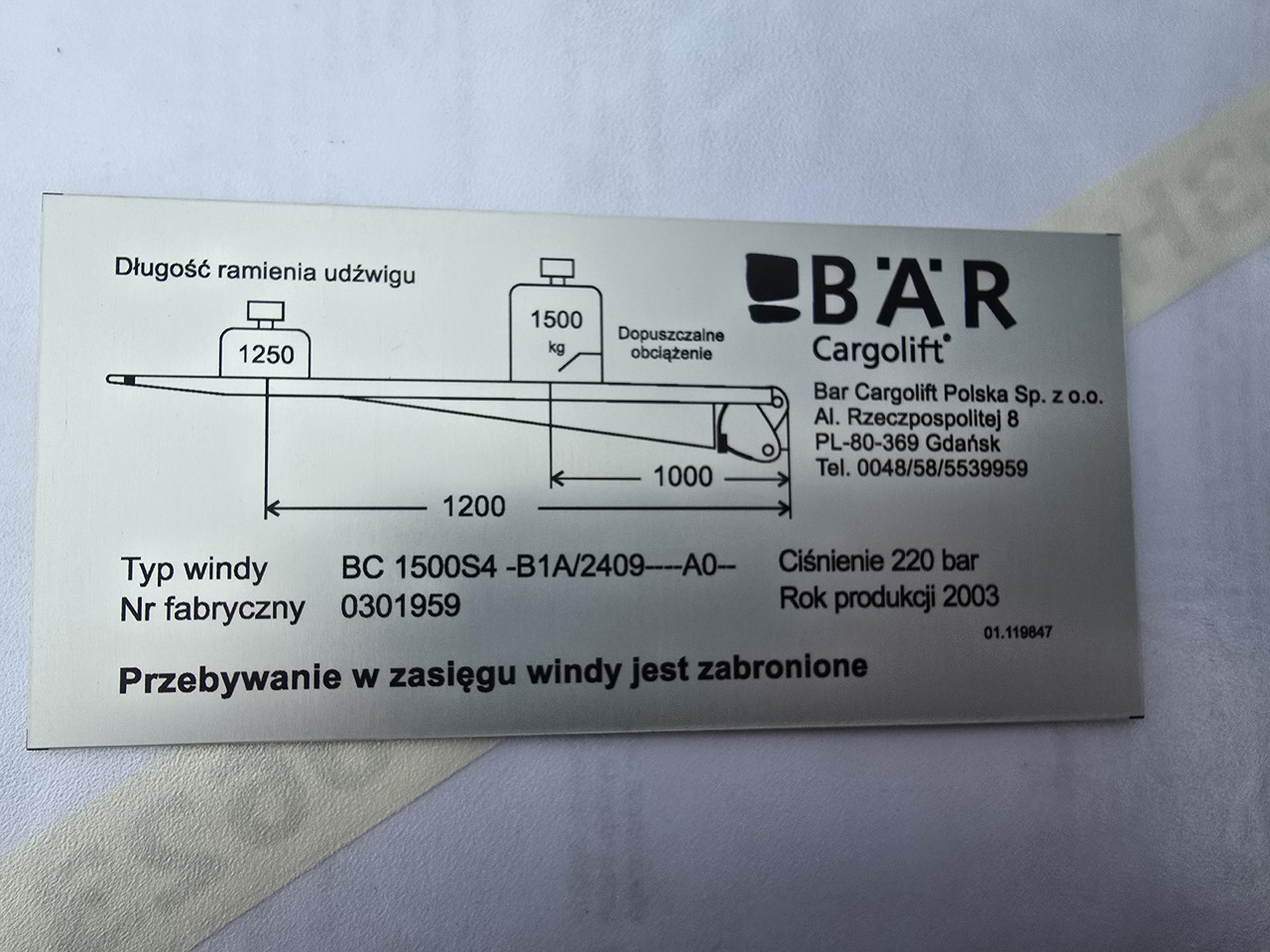 BAR Cargolift BC 1500S4 -B1A/2409--A0- - باب خلفي للشحن: صور 2 BAR Cargolift BC 1500S4 -B1A/2409--A0- - باب خلفي للشحن: صور 2