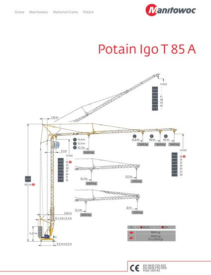 Potain IGO T 85 A - رافعة ذاتية التركيب: صور 1 Potain IGO T 85 A - رافعة ذاتية التركيب: صور 1