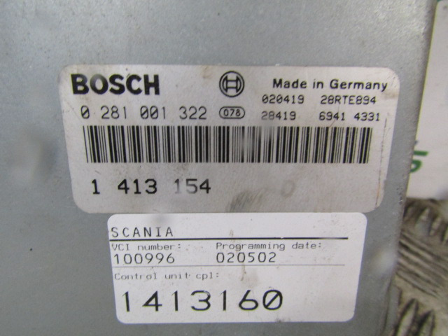 SCANIA P94 ENGINE ECU BOSCH P/NO 0281 001 322 - كتلة التحكم - شاحنة: صور 2 SCANIA P94 ENGINE ECU BOSCH P/NO 0281 001 322 - كتلة التحكم - شاحنة: صور 2