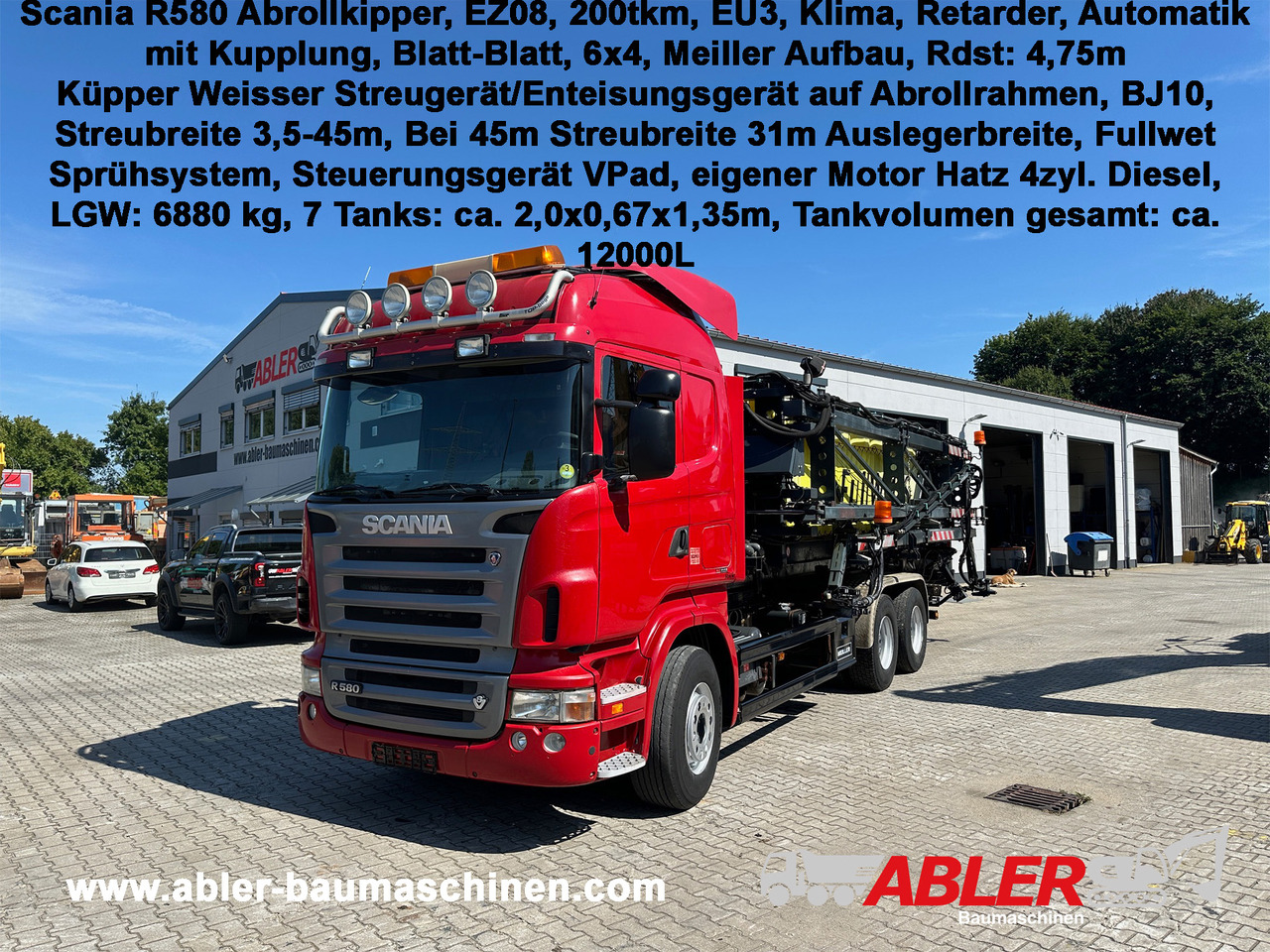 Scania R580 Abrollkipper V8 Mit Küpper Weisser Enteisungsgerät 45m - شاحنة ذات الخطاف: صور 1 Scania R580 Abrollkipper V8 Mit Küpper Weisser Enteisungsgerät 45m - شاحنة ذات الخطاف: صور 1