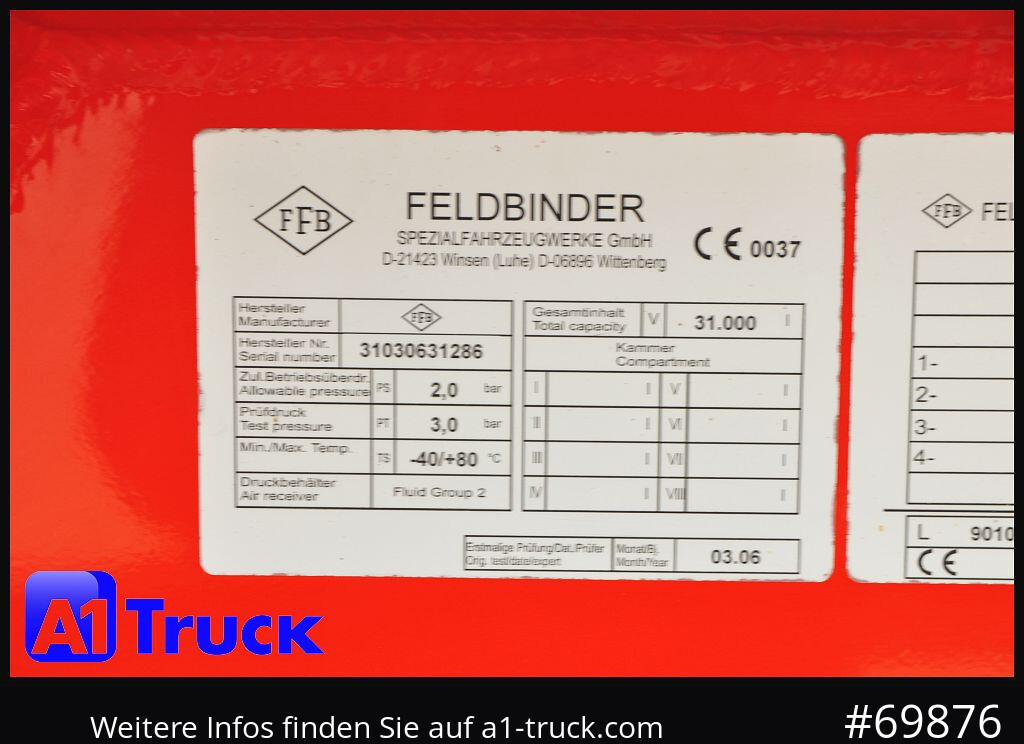 FELDBINDER HEUT 31.2 Silo, Futtermittel, 31m³, 3 Kammern, - مقطورة صهريج: صور 2 FELDBINDER HEUT 31.2 Silo, Futtermittel, 31m³, 3 Kammern, - مقطورة صهريج: صور 2