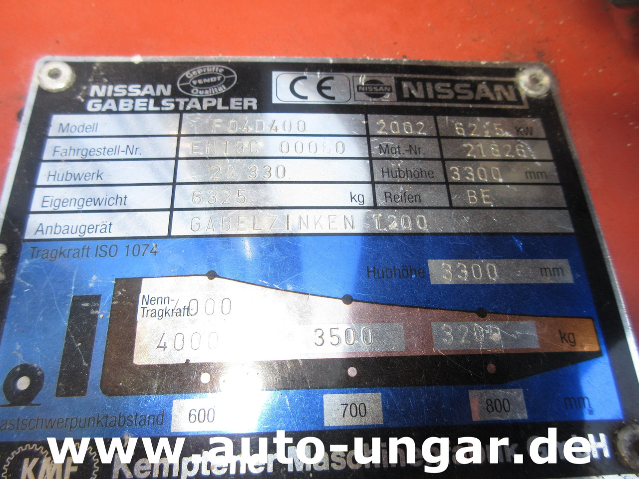 رافعة شوكية ديزل Nissan F04D 400 Diesel Gabelstapler 4.000kg Motorschaden Bj. 2002: صور 18