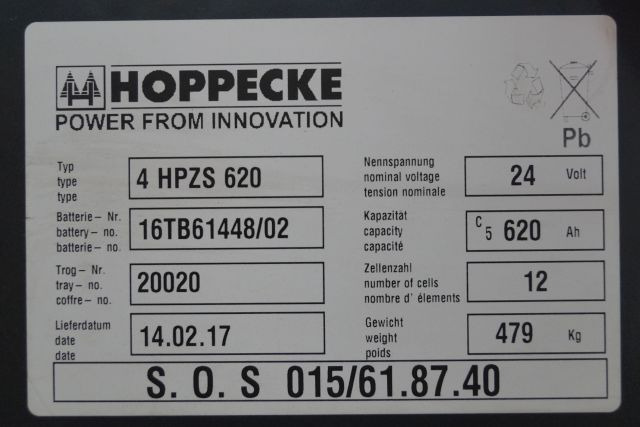 Hoppeke unknown | Battery 24V620Ah 4HPZS620 year 2017 weight 479 kg Battery 24V620Ah 4HPZS620 year 2017 weight 479 kg - البطارية - معدات المناولة: صور 3 Hoppeke unknown | Battery 24V620Ah 4HPZS620 year 2017 weight 479 kg Battery 24V620Ah 4HPZS620 year 2017 weight 479 kg - البطارية - معدات المناولة: صور 3
