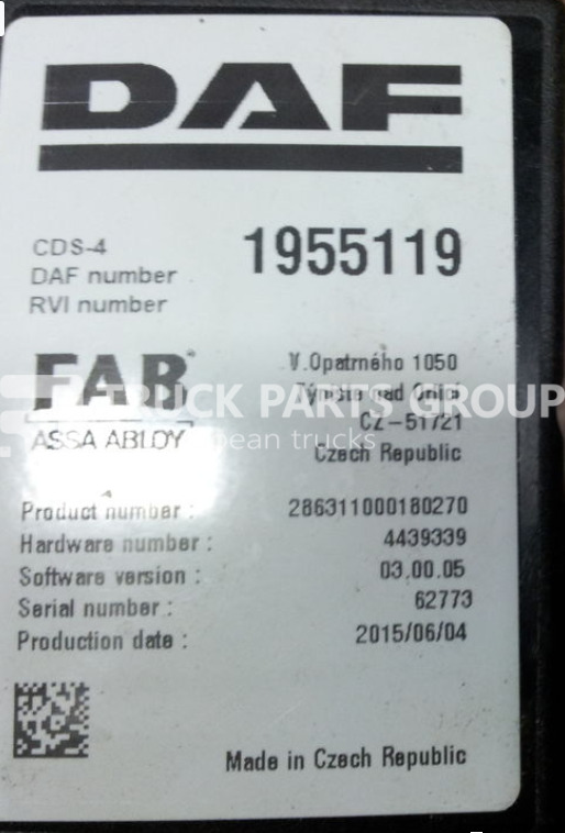 DAF XF EURO6, CF EURO 6, CDS-4 control unit, FAB ASSA ABLOY, 1955119 control unit - كتلة التحكم - شاحنة: صور 1 DAF XF EURO6, CF EURO 6, CDS-4 control unit, FAB ASSA ABLOY, 1955119 control unit - كتلة التحكم - شاحنة: صور 1