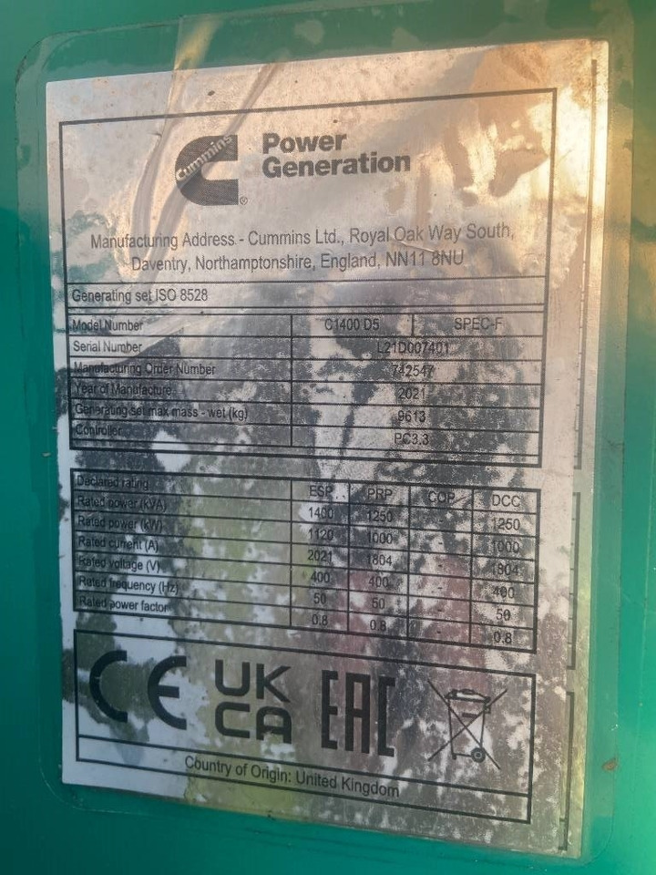 Cummins C1400D5 - 1.400 kVA Generator - DPX-18532-O - مجموعة المولدات: صور 3 Cummins C1400D5 - 1.400 kVA Generator - DPX-18532-O - مجموعة المولدات: صور 3