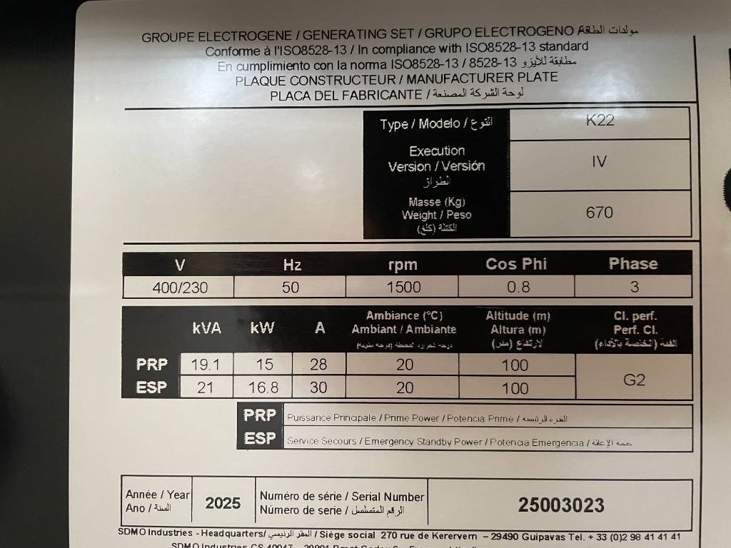 تأجير Sdmo K22 - 22 kVA Generator - DPX-17003 Sdmo K22 - 22 kVA Generator - DPX-17003: صور 9 تأجير Sdmo K22 - 22 kVA Generator - DPX-17003 Sdmo K22 - 22 kVA Generator - DPX-17003: صور 9