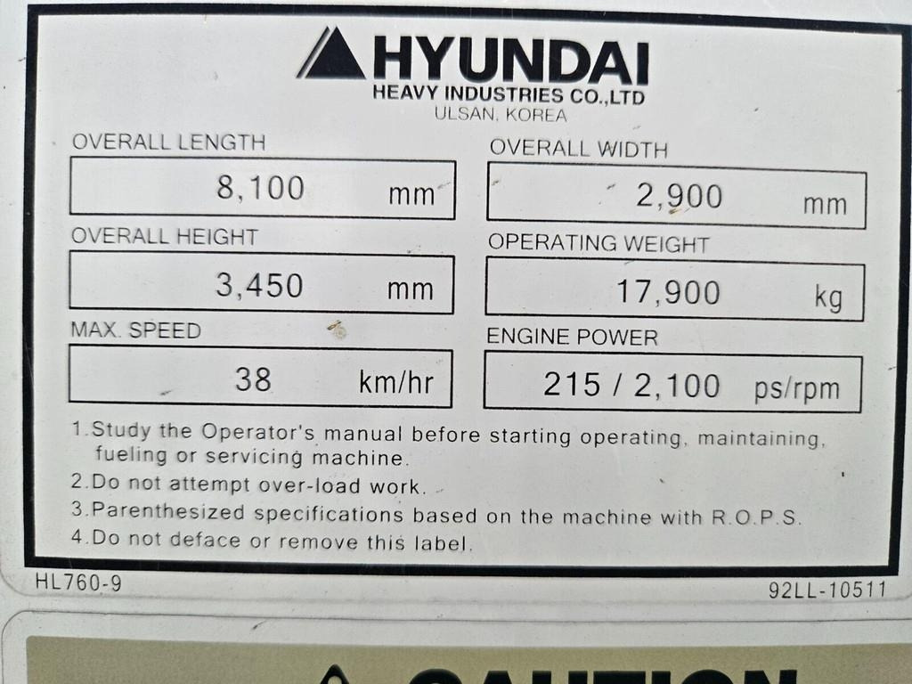 اللودر بعجل Hyundai HL760-9: صور 20