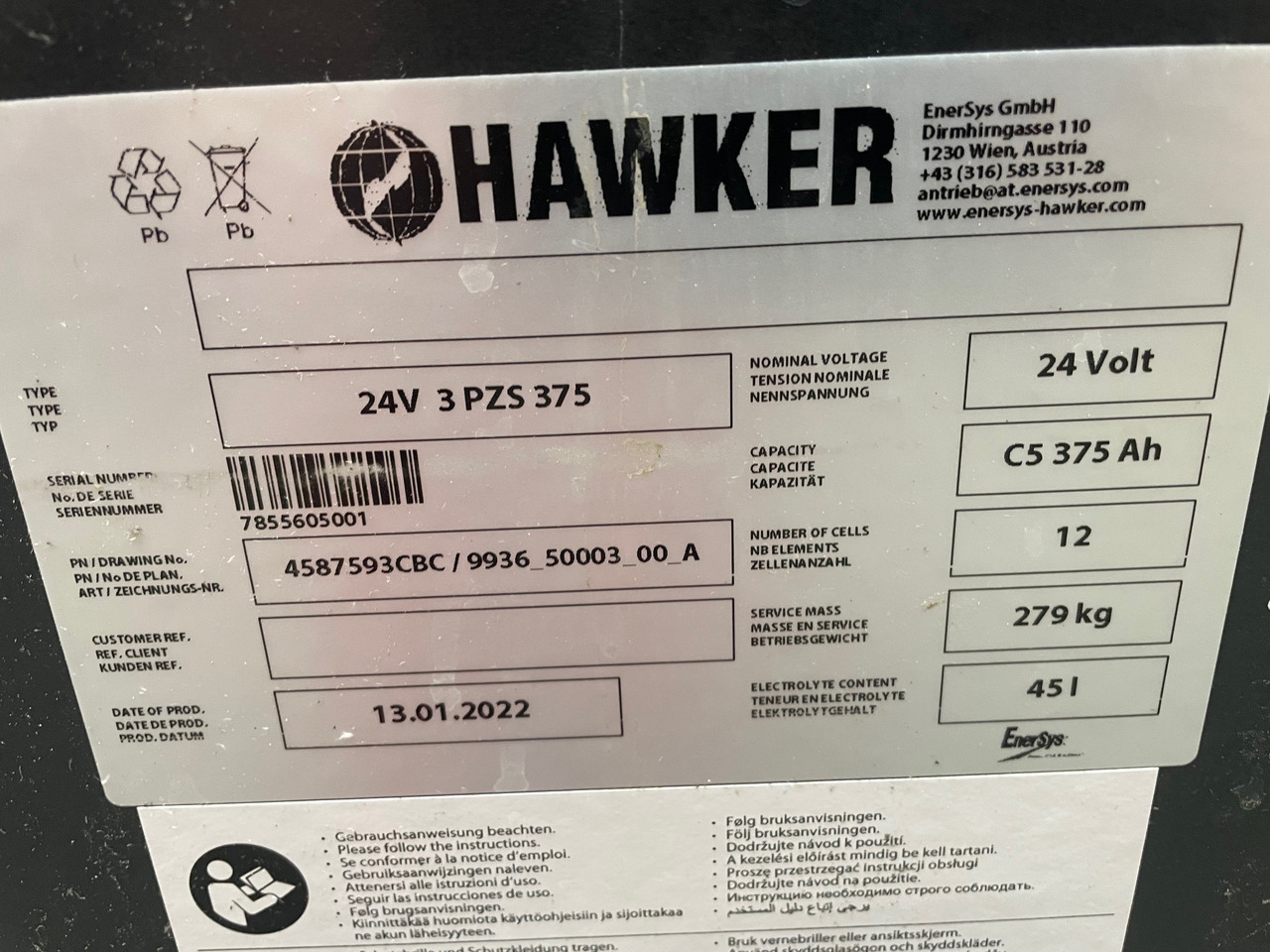 Hawker 24 Volt I 3 PZS 375 - البطارية - معدات المناولة: صور 2 Hawker 24 Volt I 3 PZS 375 - البطارية - معدات المناولة: صور 2