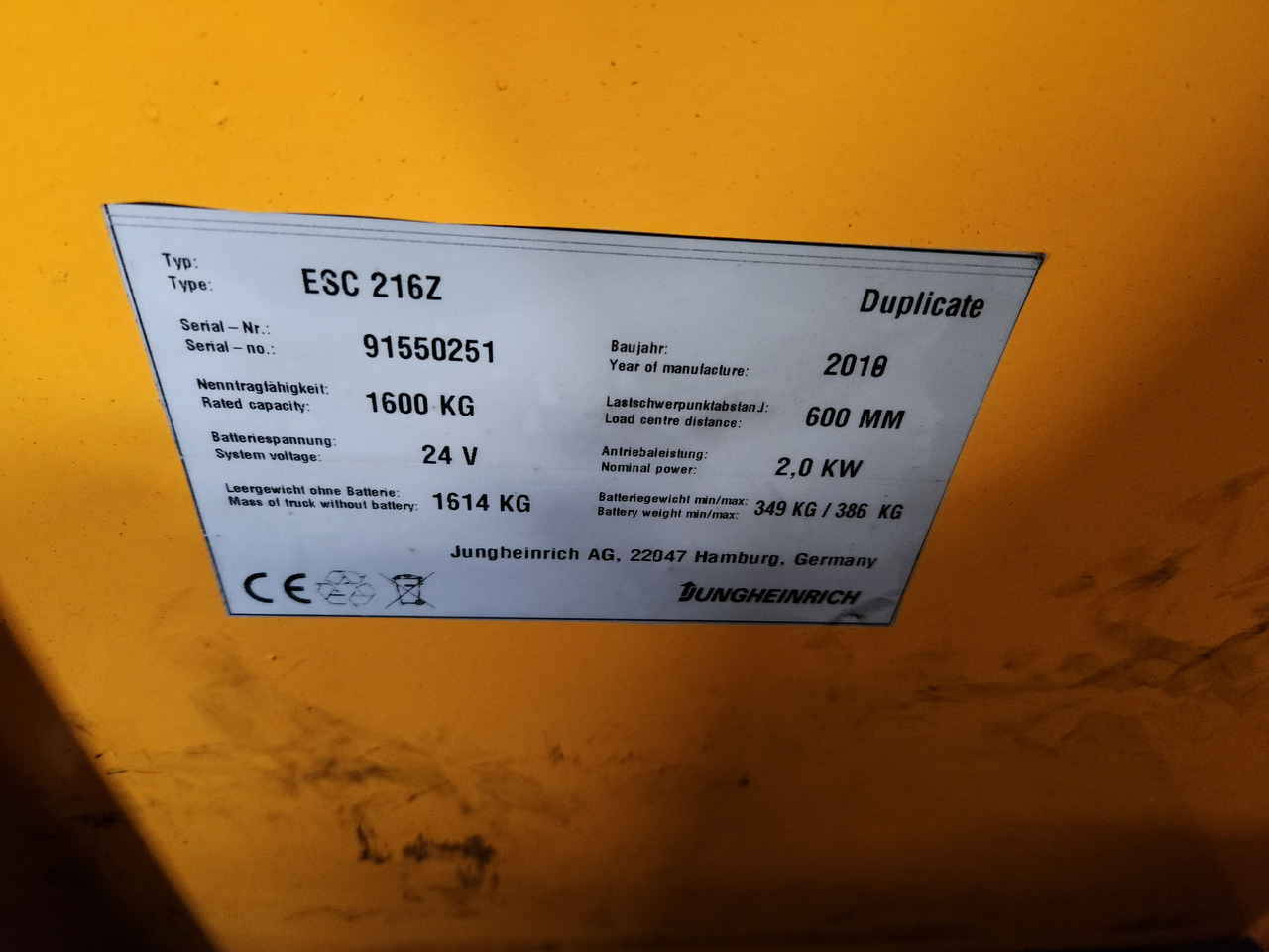 JUNGHEINRICH ESC 216z - شاحنة مناولة: صور 2 JUNGHEINRICH ESC 216z - شاحنة مناولة: صور 2