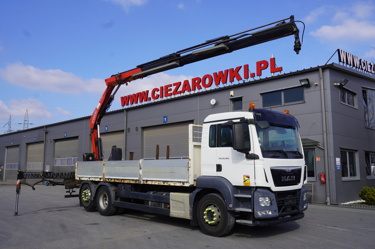 MAN TGS 26.360 Flatbed / Fassi F175 7.7 T / steered 3rd axle - شاحنات مسطحة, شاحنة كرين: صور 1 MAN TGS 26.360 Flatbed / Fassi F175 7.7 T / steered 3rd axle - شاحنات مسطحة, شاحنة كرين: صور 1