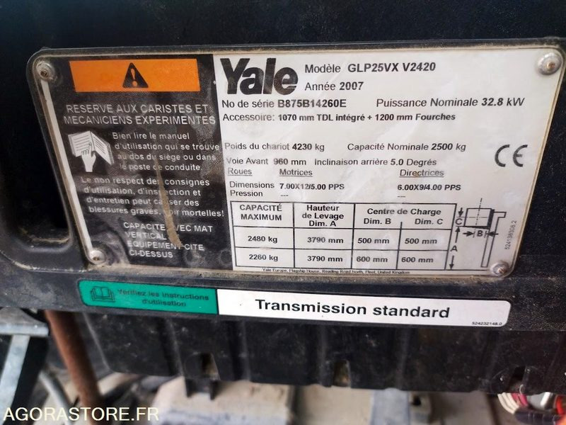 Chariot Élévateur YALE GLP25VX (2007) - Pour Pièces ou Réparation - رافعة شوكية تعمل بالغاز: صور 2 Chariot Élévateur YALE GLP25VX (2007) - Pour Pièces ou Réparation - رافعة شوكية تعمل بالغاز: صور 2