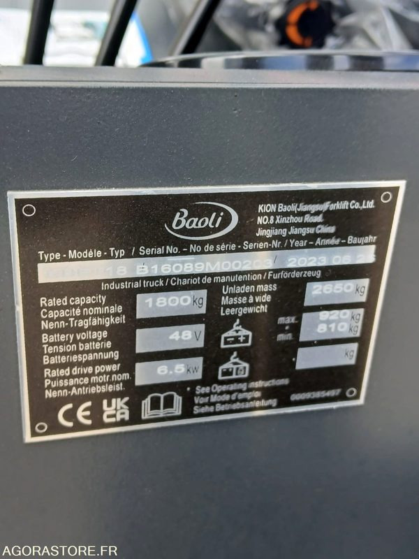 Chariot élévateur Baoli KBET18 Electrique 4350 NEUF - رافعة شوكية كهربائية: صور 5 Chariot élévateur Baoli KBET18 Electrique 4350 NEUF - رافعة شوكية كهربائية: صور 5