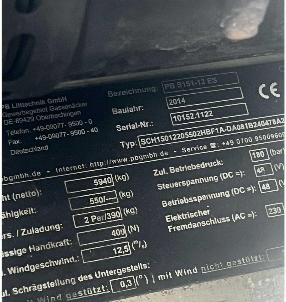 PB - 2014 - S151-12ES - AERIAL PLATFORM - SCISSOR LIFT WORKING HEIGHT 15,7M - منصات هيدروليكية متنقلة: صور 5 PB - 2014 - S151-12ES - AERIAL PLATFORM - SCISSOR LIFT WORKING HEIGHT 15,7M - منصات هيدروليكية متنقلة: صور 5