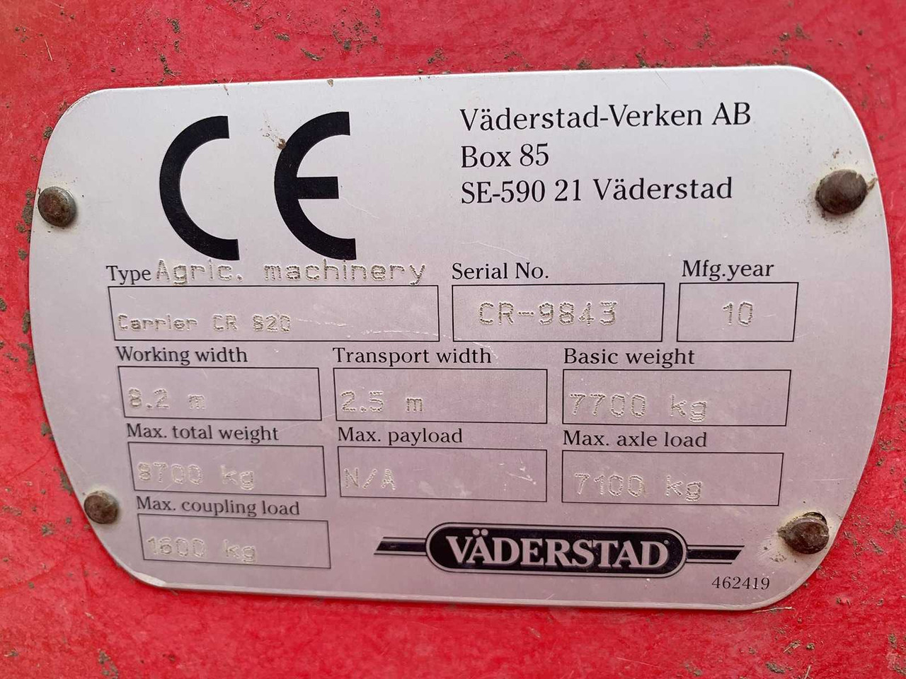 Vaderstad Carrier CR 820 - مقطورة الغابات: صور 5 Vaderstad Carrier CR 820 - مقطورة الغابات: صور 5