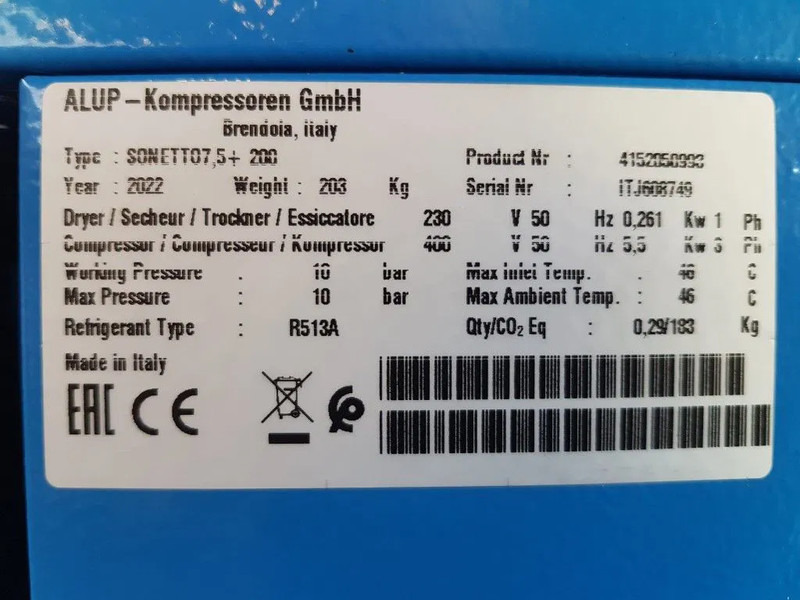 Alup Sonetto 7.5 + 200 Elektrische Schroefcompressor met ketel en droger 5.5 kW 750 L / min 10 Bar - ضاغط الهواء: صور 3 Alup Sonetto 7.5 + 200 Elektrische Schroefcompressor met ketel en droger 5.5 kW 750 L / min 10 Bar - ضاغط الهواء: صور 3