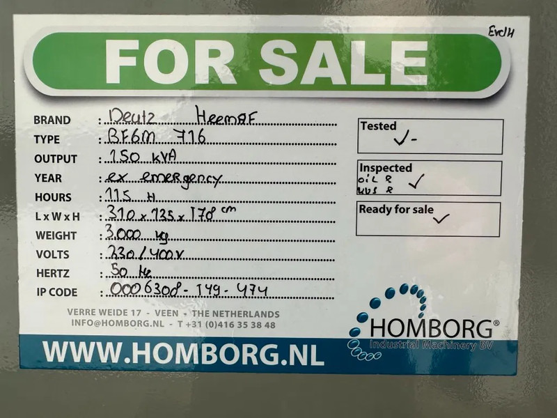 مجموعة المولدات Deutz BF6M 716 Heemaf 150 kVA noodstroom generatorset ex Emergency: صور 12 مجموعة المولدات Deutz BF6M 716 Heemaf 150 kVA noodstroom generatorset ex Emergency: صور 12