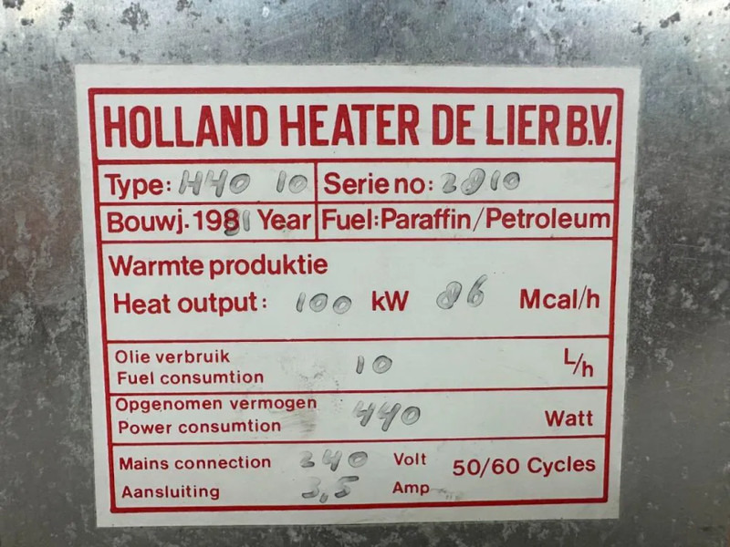 Holland Holland Heater HHO 10 Kachel 100 kW Diesel Heater - سخان البناء: صور 5 Holland Holland Heater HHO 10 Kachel 100 kW Diesel Heater - سخان البناء: صور 5