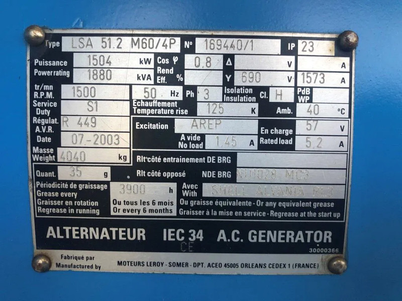 Leroy Somer SDMO 1880 kVA generatordeel SDMO 1880 kVA generatordeel op frame - مجموعة المولدات: صور 4 Leroy Somer SDMO 1880 kVA generatordeel SDMO 1880 kVA generatordeel op frame - مجموعة المولدات: صور 4
