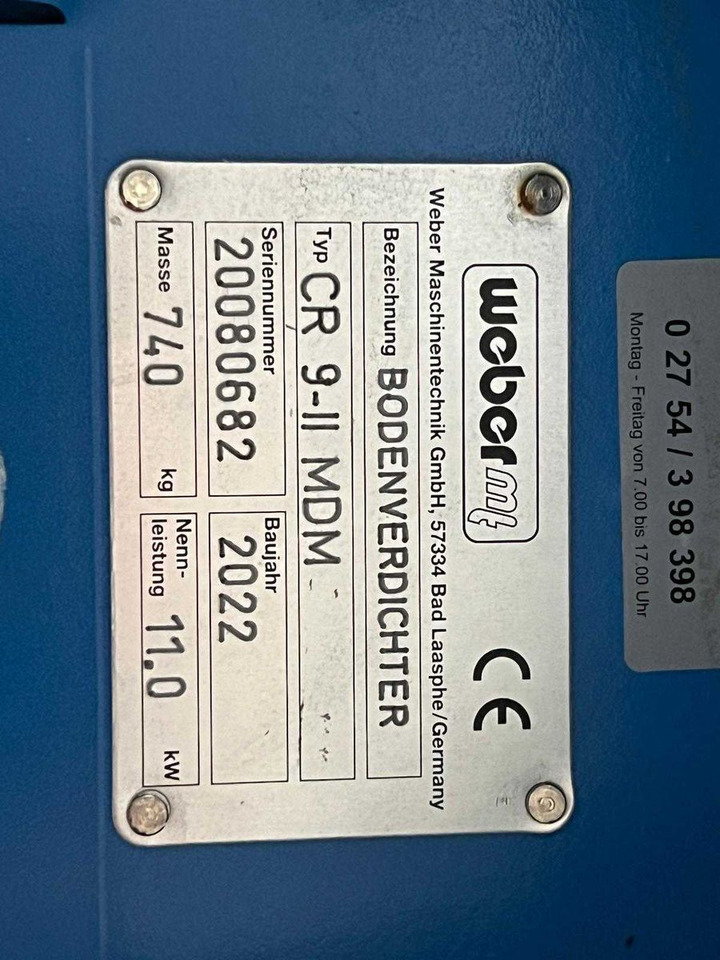 صفائح اهتزازية Weber CR 9 MDM Hatz-Diesel / 740kg / DEMO / 2022: صور 11