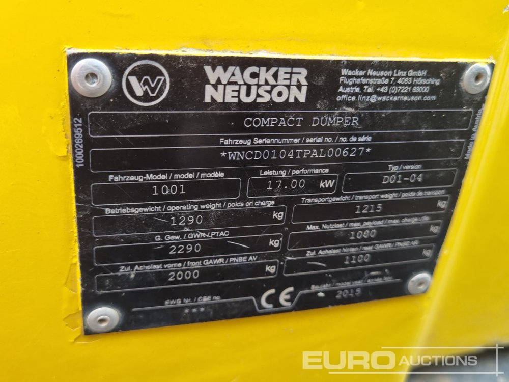 شاحنة قلابة صغيرة 2015 Wacker Neuson 1001: صور 45