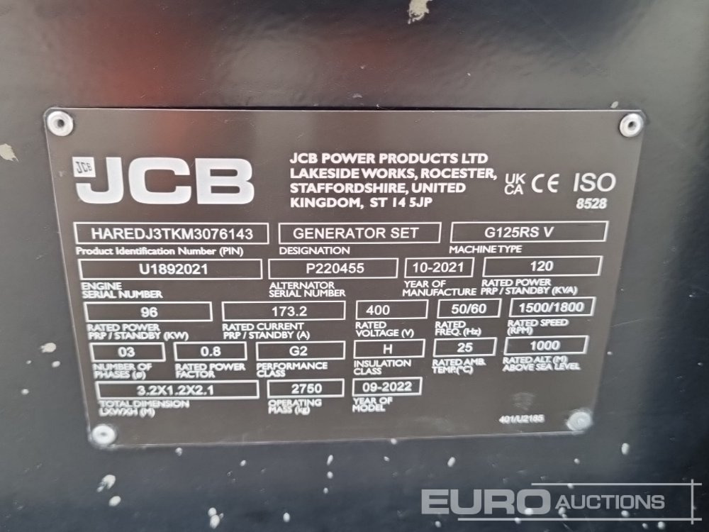 مجموعة المولدات 2021 JCB G125RS: صور 26