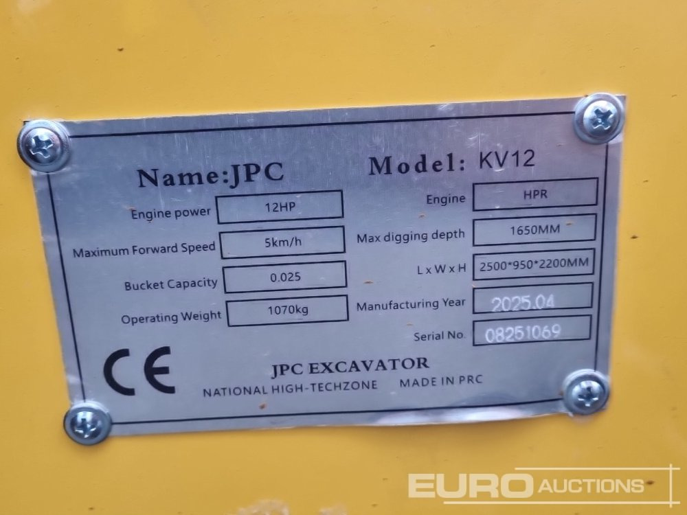 Unused 2025 JPC KV12 - حفارة مصغرة: صور 1 Unused 2025 JPC KV12 - حفارة مصغرة: صور 1