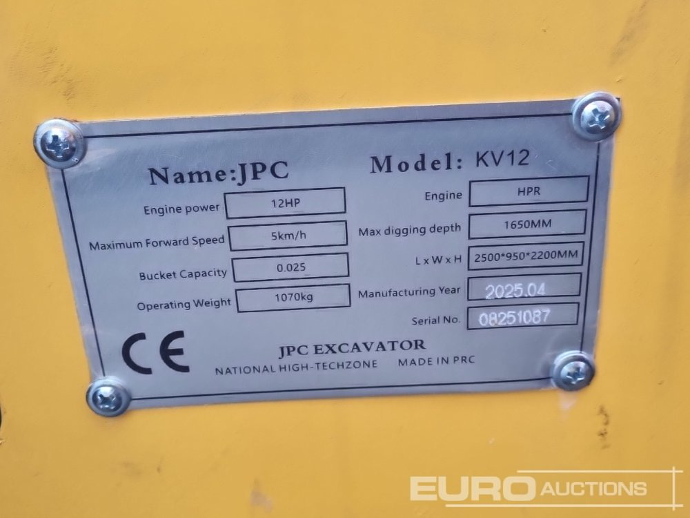 Unused 2025 JPC KV12 - حفارة مصغرة: صور 1 Unused 2025 JPC KV12 - حفارة مصغرة: صور 1