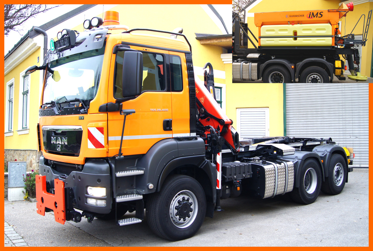 MAN TGS 28.400 BL 6x4-4/PK 12002 D/PALIFT/Winterdienst/Streuer/Pflug - شاحنة ذات الخطاف, شاحنة كرين: صور 1 MAN TGS 28.400 BL 6x4-4/PK 12002 D/PALIFT/Winterdienst/Streuer/Pflug - شاحنة ذات الخطاف, شاحنة كرين: صور 1