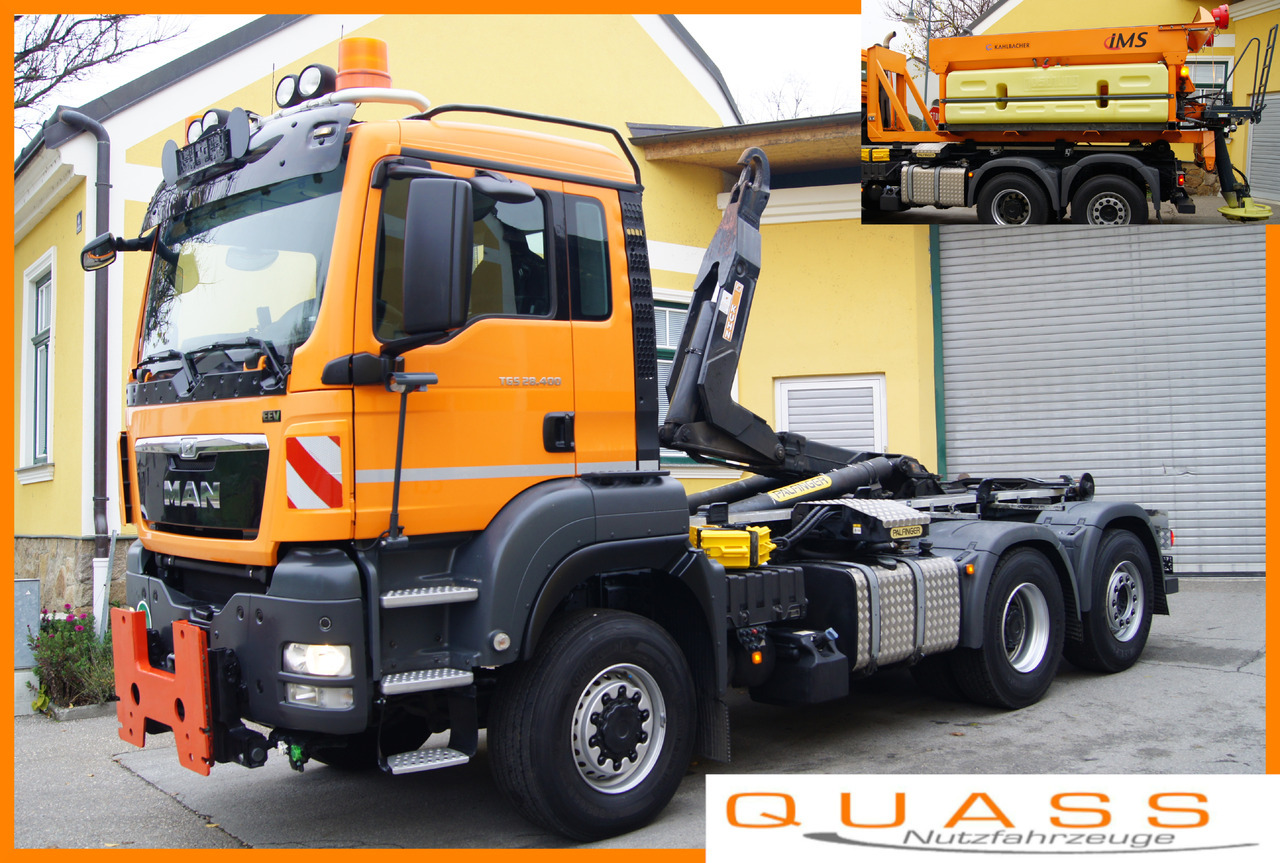 MAN TGS 28.400 BL 6x4-4/TÜV/PALIFT/Winterdienst/Salzstreuer/Streuer/Schneepflug - شاحنة ذات الخطاف: صور 1 MAN TGS 28.400 BL 6x4-4/TÜV/PALIFT/Winterdienst/Salzstreuer/Streuer/Schneepflug - شاحنة ذات الخطاف: صور 1